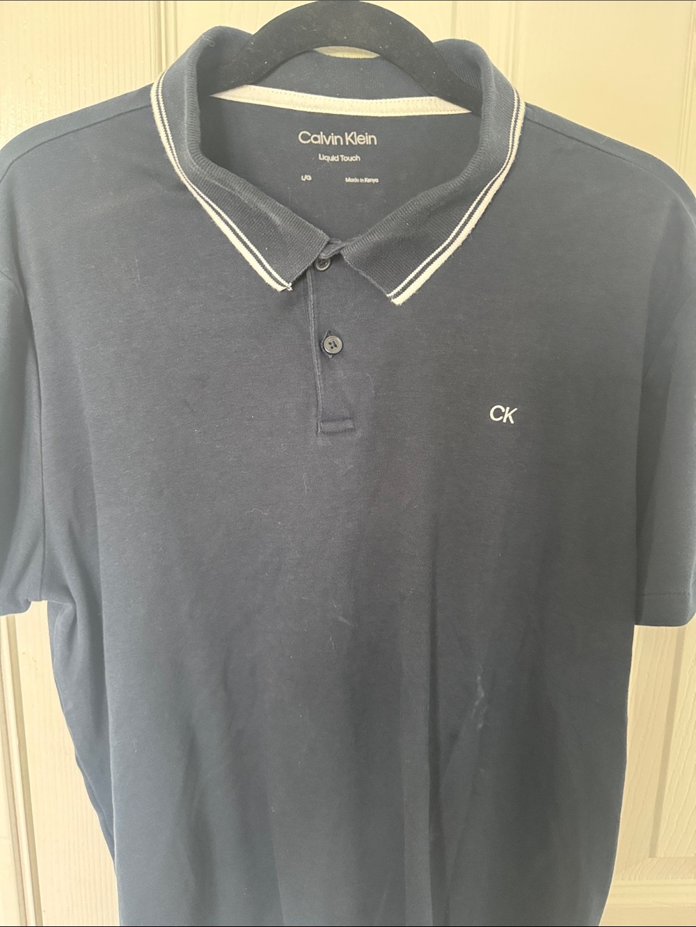 Calvin Klein Navy Polo with White Trim and CK Embroidery